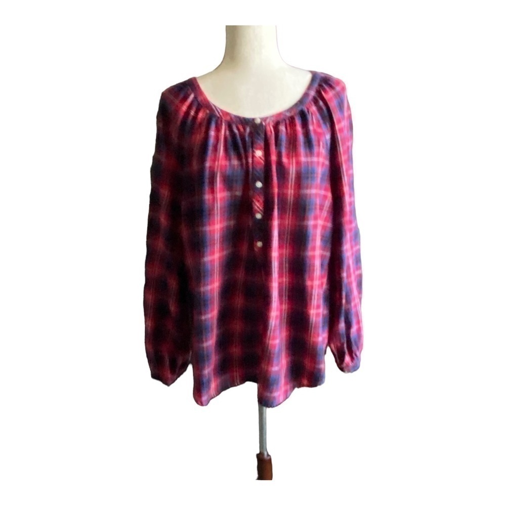 FADED GLORY-PLAID TOP-SIZE XXL